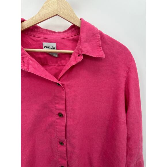 Chico's Womens Pink Linen Button Front Shirt Size 2X Coastal Lagenlook Light - Picture 4 of 7